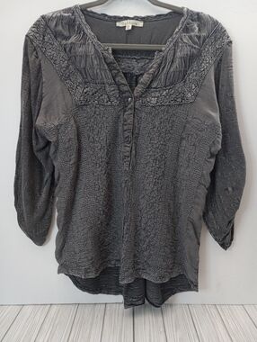 Solitaire Acid Wash Boho Peasant Blouse